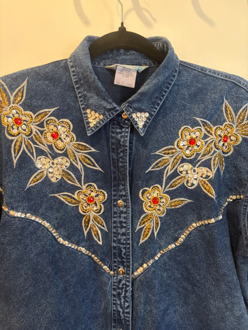 Vintage Dolly Denim Dark Blue Embroidered Denim Midi Dress - Picture 7 of 14